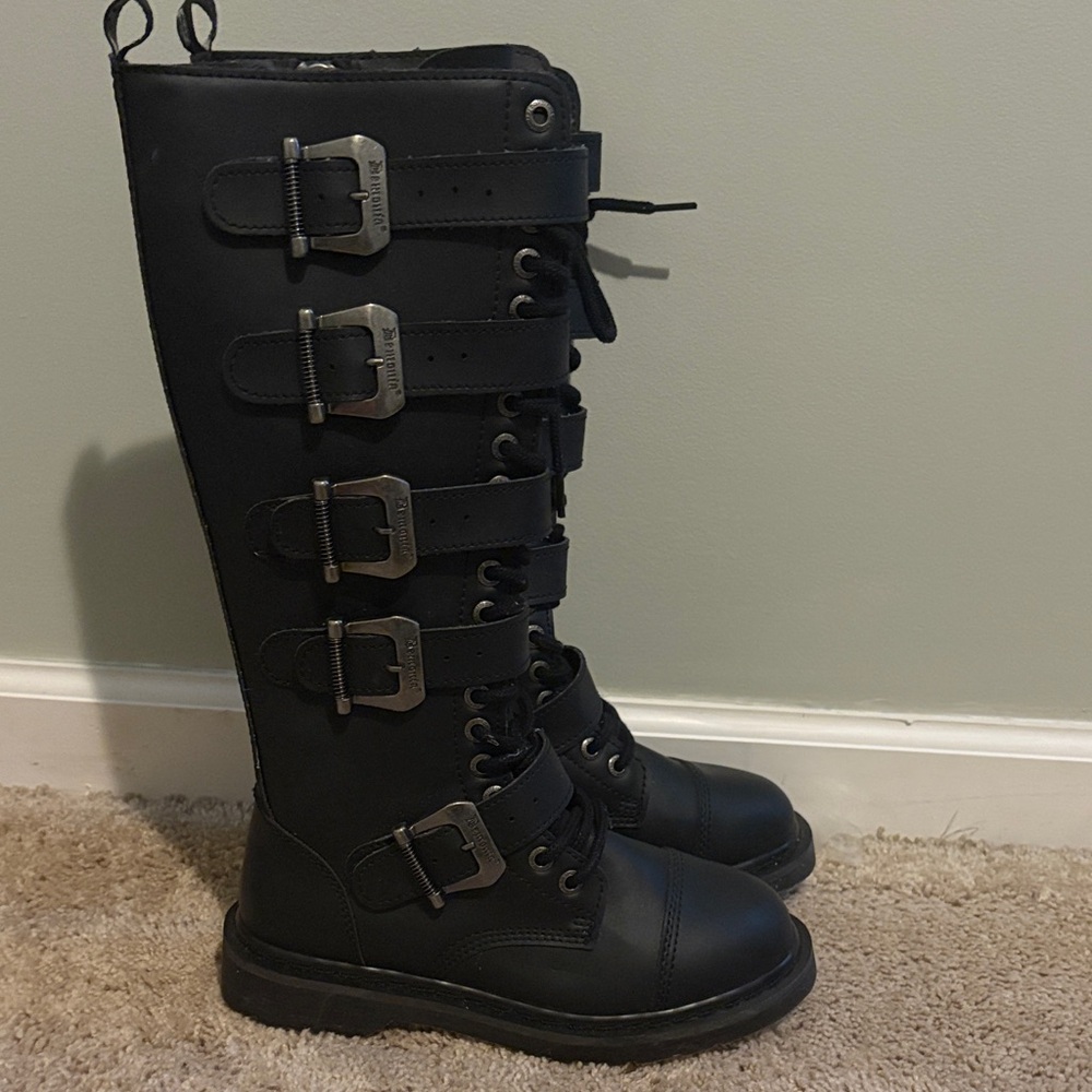 Demonia Black Combat Boots with Silver Buckles